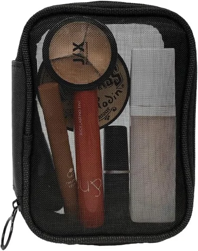 Miniatura 4 de Bolsa de maquillaje de malla, bolsa de aseo de malla negra, bolsa de maquillaje de viaje con cremallera (mediana)