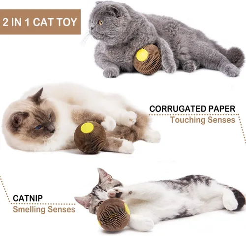 Miniatura 3 de AREIIA Bola de Hierba Gatera para Gatos Bola Rellenable con Rascador Fiebre Felina Juguetes para Reducir la Obesidad y la Soledad CSB01BR