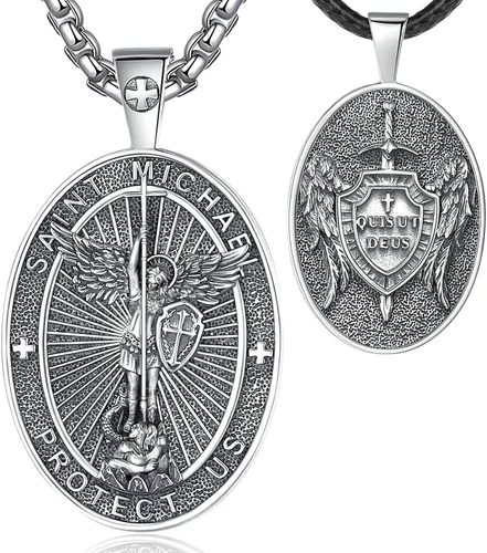 Miniatura 175 de EUDORA Collar de plata de ley 925, San Cristóbal y San Benito, San Miguel, Virgen María, San Judas Tadeo, Cruz de Buen Pastor y Arcángel, Medalla