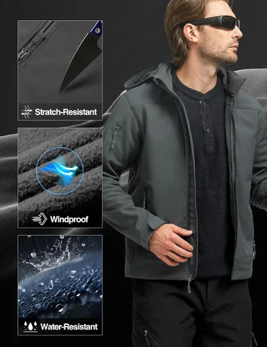 Miniatura 4 de FREE SOLDIER Chaqueta de senderismo Softshell para hombre, impermeable, con capucha, táctica, cazadora