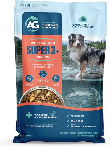 Alimento seco de salmón salvaje para perros con trozos crudos liofilizados y aceite de salmón omega-3 | 32% alto en proteínas | sin granos |