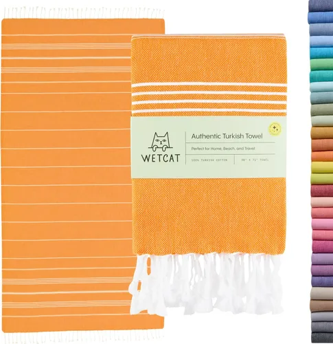 Miniatura 20 de WETCAT Toalla de playa original turca (39 x 71) – Peshtemal prelavado, 100% algodón, muy absorbente, de secado rápido y ultra suave, seguro