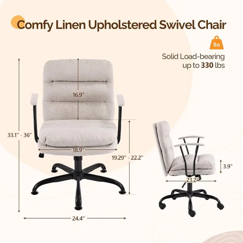 Miniatura 2 de VINGLI Sillas de Oficina Cómodas con/sin Ruedas, Base Dual, Reposabrazos Desmontables, Silla Ajustable y Giratoria Cómoda para Computadora, Uñas