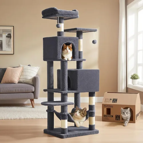 Miniatura 24 de Feandrea - Árbol para gatos de varios niveles para interiores, torre para gatos tipo condominio con 4 postes para rascar, 2 posaderos, hamaca y claro