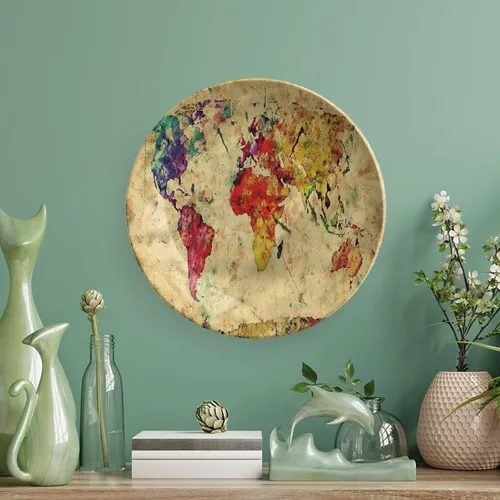 Miniatura 5 de Plato decorativo de 6 pulgadas, placa retro de vajilla con mapa del mundo en grunge, placa de exhibición decorativa para mesa de comedor, decoración