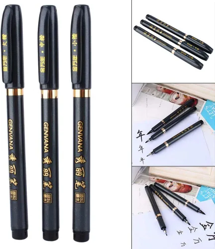 Miniatura 2 de Delaman Pluma de caligrafía, 3 unidades, chino, japonés, caligrafía, shodo, pincel, tinta, escritura, dibujo, manualidades, bolsillo portátil