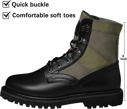 Miniatura 30 de Botas militares de WIDEWAY para hombres, botas de combate de jungla tácticas de cuero resistente al deslizamiento, negras, para hombres, todo