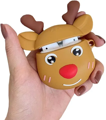 Funda para auriculares compatible con Airpods 1 y 2, para niños, niñas, mujeres, 3D, lindo reno, antiarañazos, protector de auriculares inalámbricos