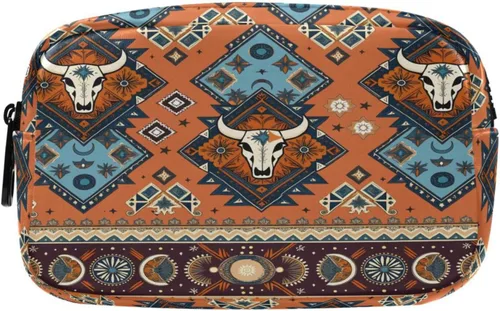 ALAZA Estuche de cuero negro con diseño de calavera y esqueleto de amor, bolsa de maquillaje de viaje con cremallera para mujer, Multi1