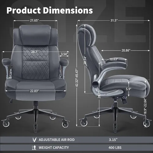 Miniatura 2 de Silla de oficina de respaldo alto de tela, 400 libras, soporte lumbar integrado, brazos abatibles, ruedas de bloqueo, silla de escritorio ergonómica