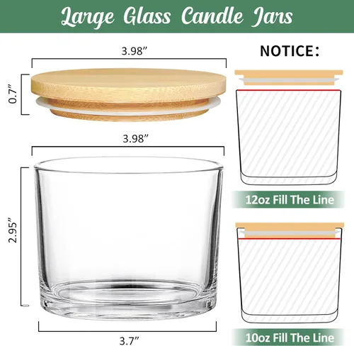 Miniatura 2 de SUPMIND Tarros de vela de 12 onzas para hacer velas, paquete de 8 tarros vacíos grandes de vidrio transparente con tapas de bambú, recipiente
