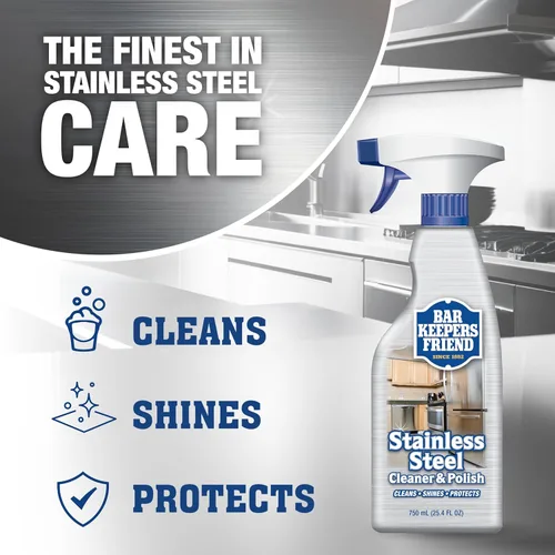 Miniatura 2 de Bar Keepers Friend Limpiador y pulidor en aerosol para acero inoxidable (2 x 750 ml) Elimina huellas de grasa, manchas de agua dura, mugre