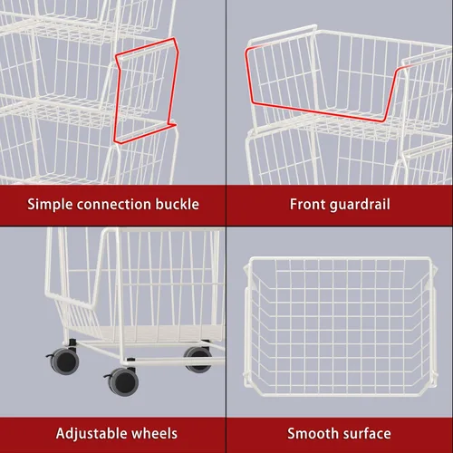 Miniatura 6 de PUSDON Cestas de almacenamiento de alambre apilables grandes de 4 niveles con ruedas, organizador de carrito utilitario con ruedas y ruedas