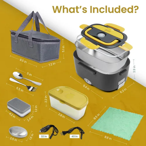 Miniatura 2 de Fiambrera eléctrica de 80 W para adultos – Lonchera térmica y calentador de alimentos portátil con recipiente de acero inoxidable de 1.5 L Gris