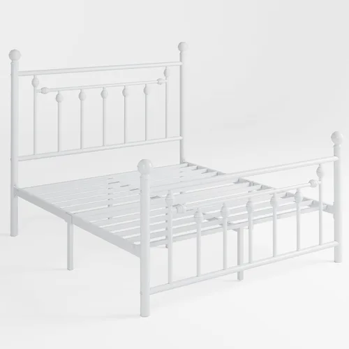 Miniatura 8 de SHA CERLIN Marco de cama de plataforma de metal tamaño Queen de 14''/Cabecera y pie de cama victorianos/Base de colchón de listones de acero