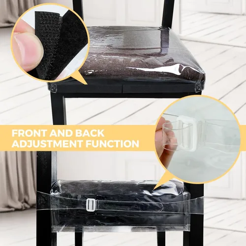 Miniatura 3 de Paquete de 2 fundas de plástico grandes para sillas de comedor, protectores de asiento transparentes con correa de cinturón ajustable para asientos