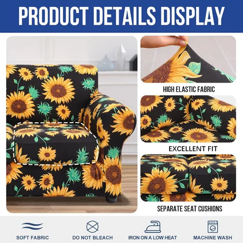 Miniatura 4 de hyha Fundas para sofá, fundas para silla/sofá, diseño floral, elásticas, estampadas, 2 piezas, funda para sillón, funda de cojín separada para sofá