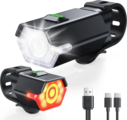 Zewdov Super Bright Bike Lights for Night Riding, Adjustable Modes Bicycle Lights Front and Rear, Rechargeable & IP65 Waterproof Bike Headlight and