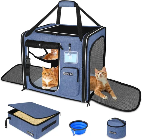 Miniatura 10 de Petskd Transportador de viaje doble para gatos 2 en 1 con caja de arena, 38 x 17 x 18 pulgadas, transportador portátil doble extra grande