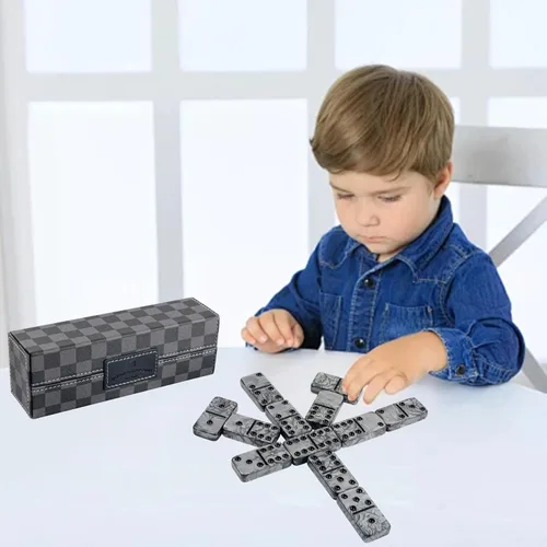 Miniatura 8 de Juego de dominó para adultos - Juego de dominó jumbo doble 6 - 28 fichas gruesas de mármol negro y gris - Juego de dominó para adultos y niños