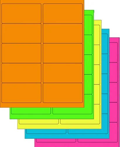 NextDayLabels - Etiquetas fluorescentes surtidas | 5 colores - verde, naranja, azul, amarillo y rosa | 5 hojas de cada color | 4 x 2 pulgadas - 10