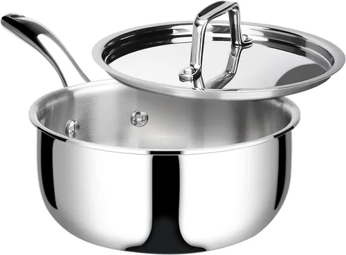 Duxtop Cacerola Whole-Clad Tri-Capa de Acero Inoxidable con Tapa, 3 Cuartos, Utensilios de Cocina de Inducción