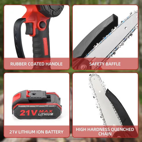 Miniatura 6 de Mini motosierra eléctrica portátil de 4 pulgadas y 6 pulgadas inalámbrica con 2 cadenas, 2 baterías, tijeras de podar de mano para ramas de árboles