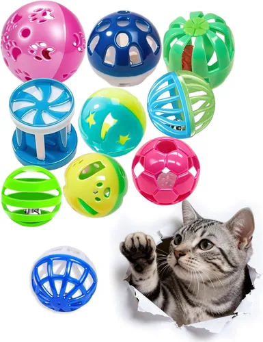 Miniatura 7 de Juego de 6 bolas para gatos, juguetes interactivos para gatos para gatitos aburridos, bolas de cascabel y bolas de felpa suave, lindas bolas
