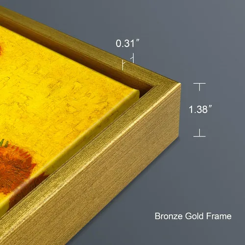 Miniatura 9 de Wieco Art Arte de pared enmarcado de jarrón con quince girasoles por Vincent Van Gogh, pinturas de reproducción de pinturas abstractas en lienzo