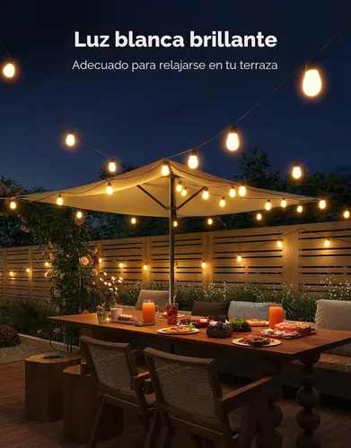 Miniatura 5 de Govee Guirnalda de luces S14 para exteriores, luces inteligentes RGBIC de 48 pies de color blanco cálido con 15 bombillas LED, 111 modos de escena
