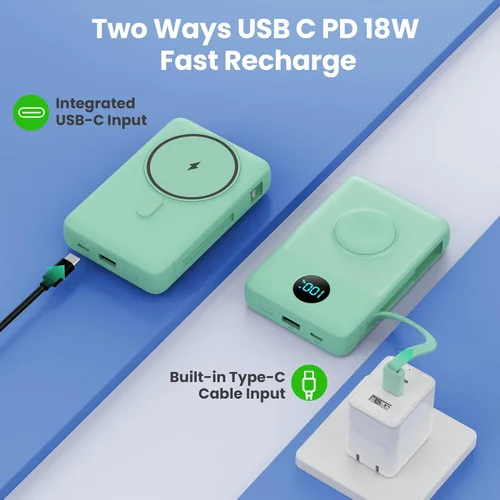 Miniatura 57 de Cargador portátil magnético de 10800 mAh para iPhone con cables integrados, cargador de batería inalámbrico 6 en 1 con cargador iWatch, pantalla LCD