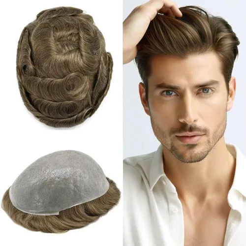 Miniatura 45 de FNY HAIR - Tupé para hombres, sistema de cabello humano, piel ultrafina, PU con bucle en V, prótesis de cabello natural para hombres, #1B05 1B# OFF