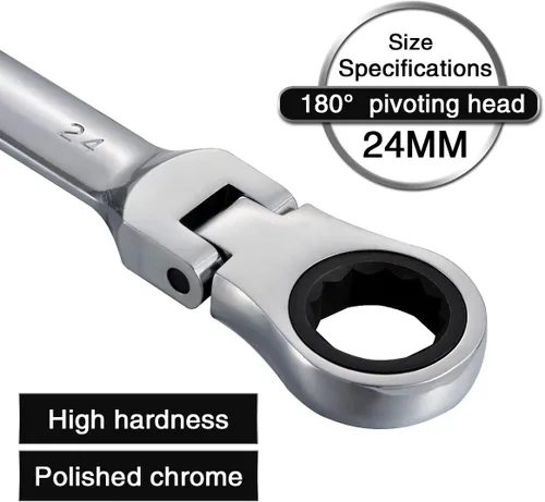 Miniatura 5 de KATUR Juego de llaves de trinquete de 0.945 in con cabezal giratorio flexible, llave combinada de trinquete, herramienta métrica de acero al cromo