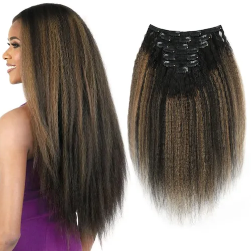Miniatura 11 de ABH AMAZINGBEAUTY HAIR Extensiones de cabello lacio rizado con clip para mujeres negras, color natural, extensiones de cabello humano virgen