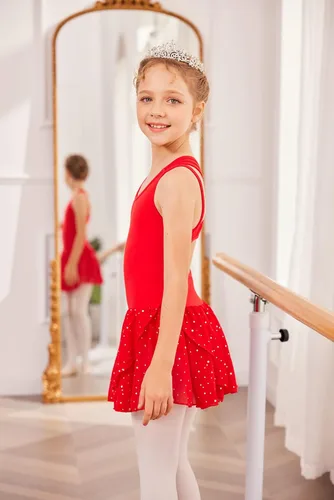 Miniatura 5 de Zaclotre Leotardos de gimnasia para niñas, con tirantes cruzados, brillantes vestidos de baile de ballet con espalda hueca y falda para disfraz
