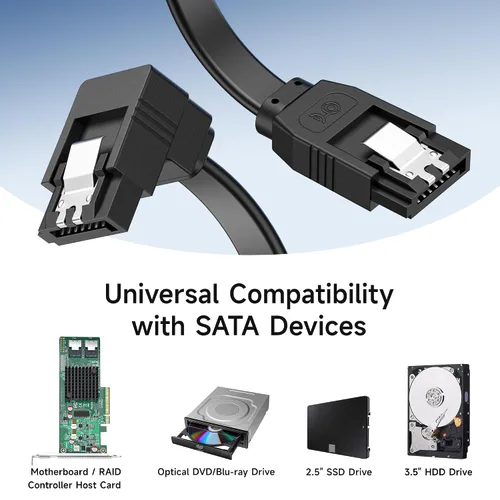 Miniatura 4 de Cable Matters Paquete de 3 cables SATA SATA de 90 grados – 18 pulgadas, SATA III 6Gbps de ángulo recto para SSD, HDD, unidades de CD/DVD, disco