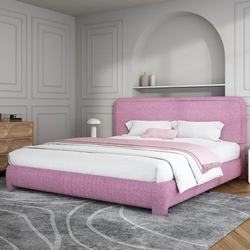 Miniatura 38 de BarnFurin Cloud Boucle - Base de cama de tamaño matrimonial, plataforma tapizada con cabecero, esquinas redondeadas suaves, no requiere somier, Beige