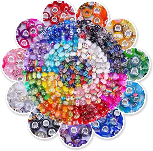 Espaciador de agujeros grandes europeos con cuentas de hadas con diamantes de imitación para manualidades, pulseras y bisutería (11 colores, 200