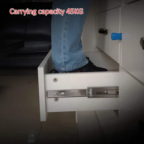 Miniatura 5 de 1 par de corredores de cajón de muebles de acero inoxidable resistente, montaje lateral de rodamientos de bolas para el hogar, capacidad de carga