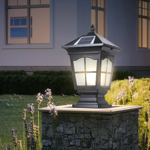 Miniatura 6 de Luces solares de columna para exteriores, IP65, impermeables, externas, tricolor, atenuación, luces de poste de luz de poste de aluminio para patio