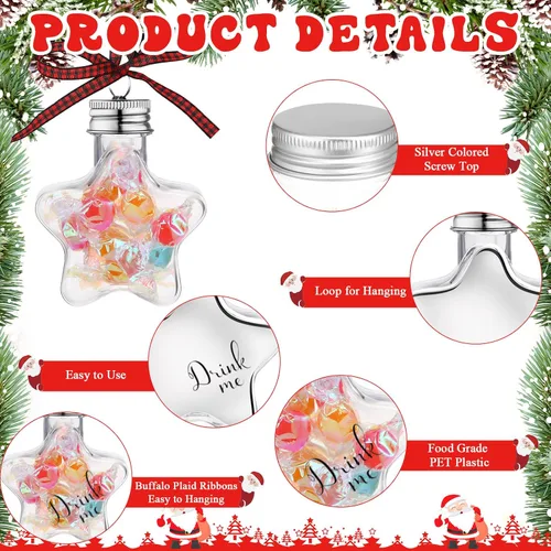 Miniatura 3 de Kajaia 12 bolas de alcohol de Navidad rellenables para árbol de Navidad con calcomanías de cinta a cuadros de búfalo, adornos de plástico