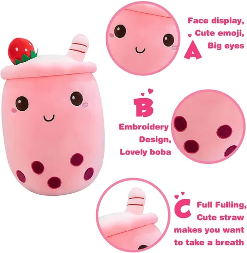 Miniatura 4 de DITUCU - Lindo té Boba de peluche, peluche de té con burbujas de caricatura, almohada suave de taza de té con leche de fresa para el hogar, regalo
