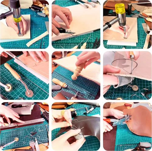 Miniatura 6 de MINUS MUKYS - Kit completo de herramientas de cuero para manualidades, kit de reparación de zapatos, cinturones, incluye perforador