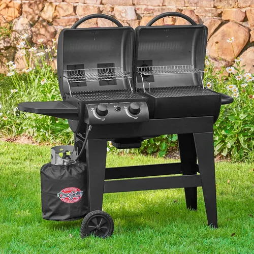 Miniatura 4 de Char-Griller E5030 Parrilla de gas y carbón de doble función, 2 quemadores, Black and Char-Griller Charcoal Grill Chimney Starter con gatillo