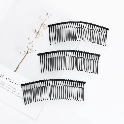 Miniatura 6 de Lawie Paquete de 20 peines de pelo grandes y anchos de metal negro con base de alambre torcido para el cabello, clips de peine para boda, velo