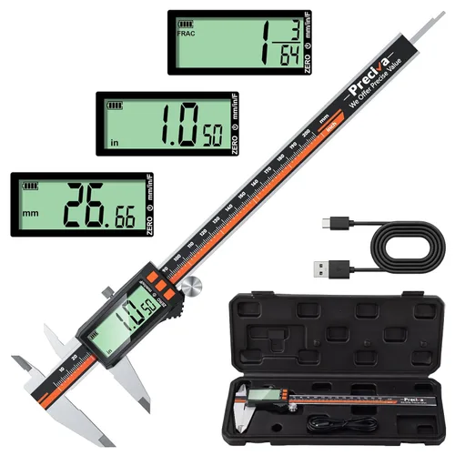 Miniatura 9 de Preciva Calibre Digital - Micrómetro Recargable de Acero Inoxidable con Protección IP54 Apagado Automático, Pantalla LCD Grande y Conversión