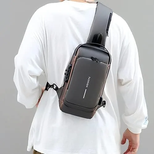 Miniatura 4 de Bolso bandolera antirrobo, mochila de hombro, mochila ligera en el pecho con puerto de carga USB, apto para iPad de 9.7 pulgadas, Normal, Mochilas