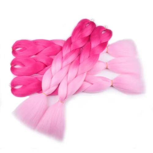 Miniatura 6 de Cabello trenzado ombré (rosa/rosa claro), 3 extensiones de cabello trenzado jumbo para trenzas de caja de 24 pulgadas, sello de agua caliente, suave