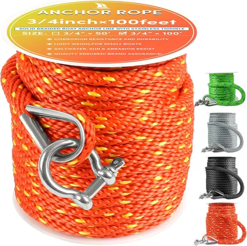 Miniatura 16 de Cuerda de anclaje premium de 100 pies x 3/8 pulgadas, cuerda marina de línea de anclaje MFP trenzada sólida con dedal y grillete, color negro