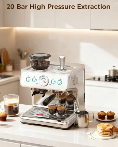 Miniatura 2 de COWSAR Máquina de café expreso de 20 barras con molinillo y espumador de leche, máquinas de café Expresso de 2.283 in, cafetera comercial de acero